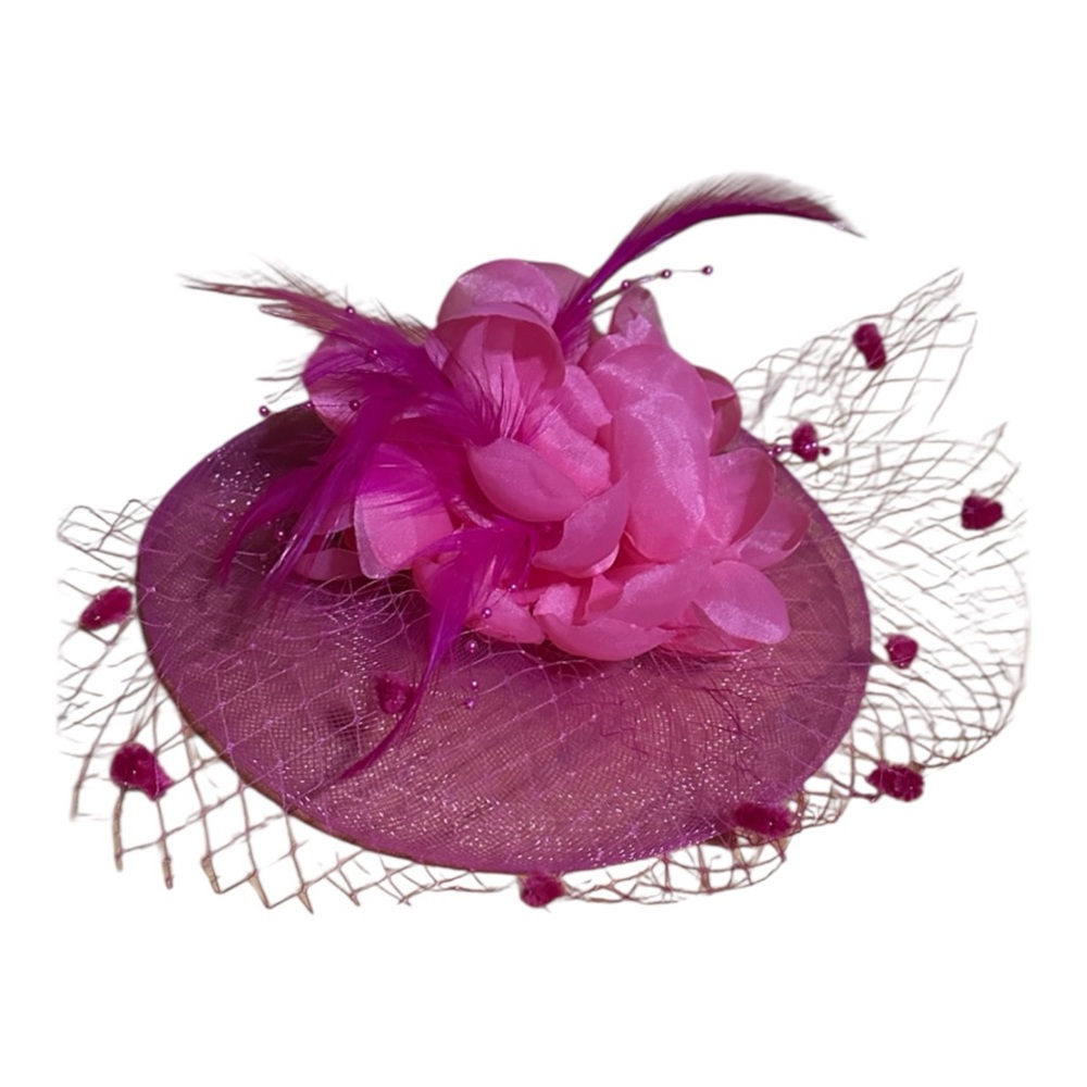 Elegant Fushia Pink Feather & Mesh Fascinator Hat with Hair Clip - Picture 2 of 6